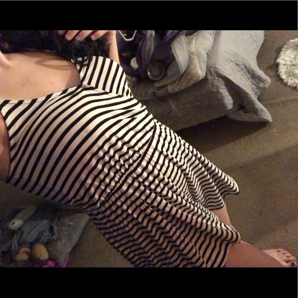Stripped V neck black & white romper